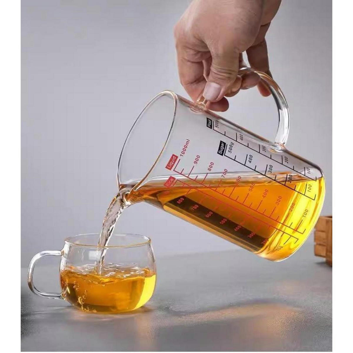 MESSBECHER Glas 500 ml mit Bambusdeckel - Transparent, Glas (0.5L)