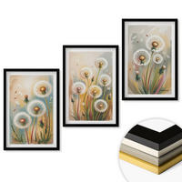 WANDBILDER 3er-Set - 40x60 cm Schwarzer Rahmen - Löwenzahnblüten, pastellfarbene Gräser - Schwarz, Kunststoff (40/60cm) - ArtPrintCave