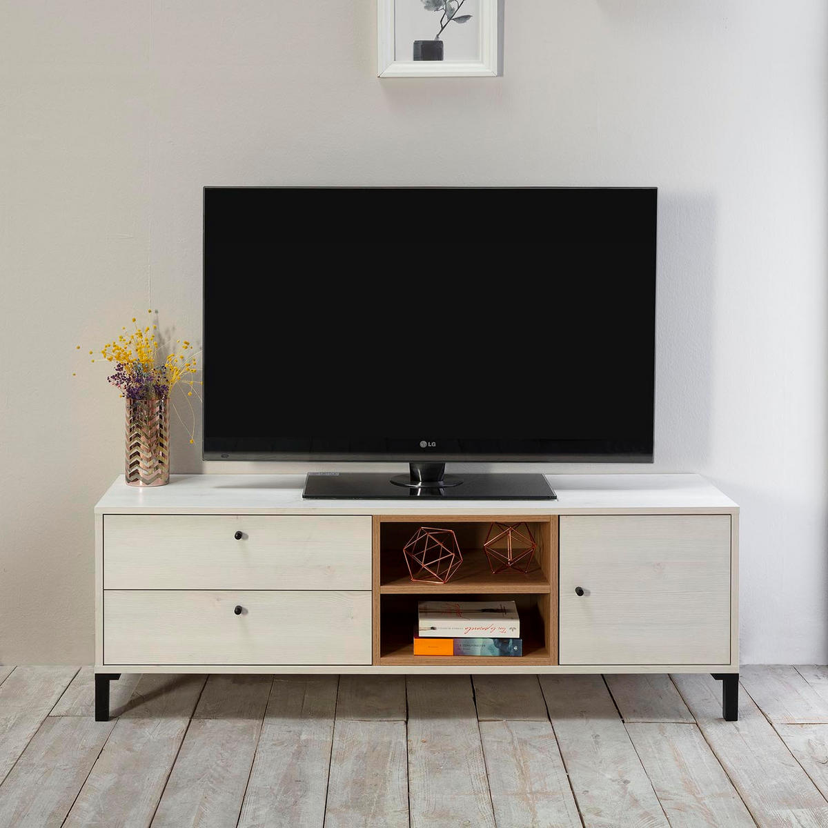 TV-ELEMENT Javea 2 Schubladen Farbe Weiß - Weiß, Holzwerkstoff (136/47/40cm) - VS Venta-stock