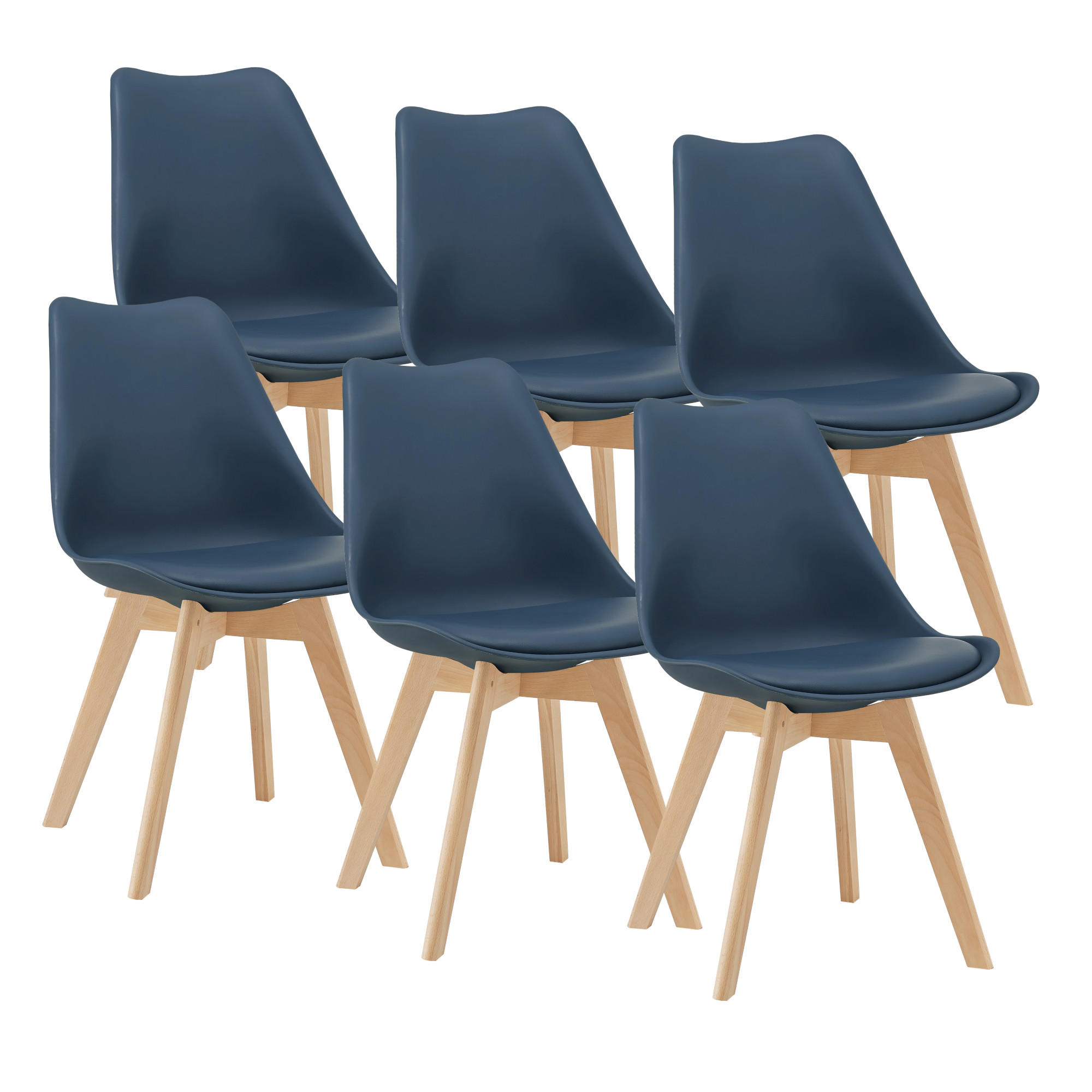 ESSZIMMERSTUHL-SET 6 TLG. Fläten - Blau, Leder (49/81/57cm) - [en.casa]