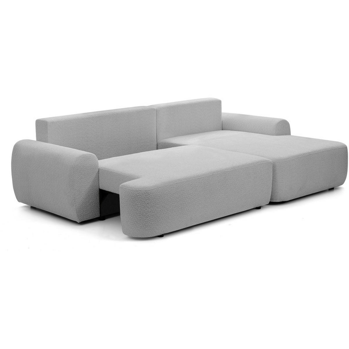 ECKSCHLAFSOFA Oliver im Bouclé-Gewebe, Hellgrau, rechts - Hellgrau/Schwarz, Textil (266/160cm) - Beautysofa