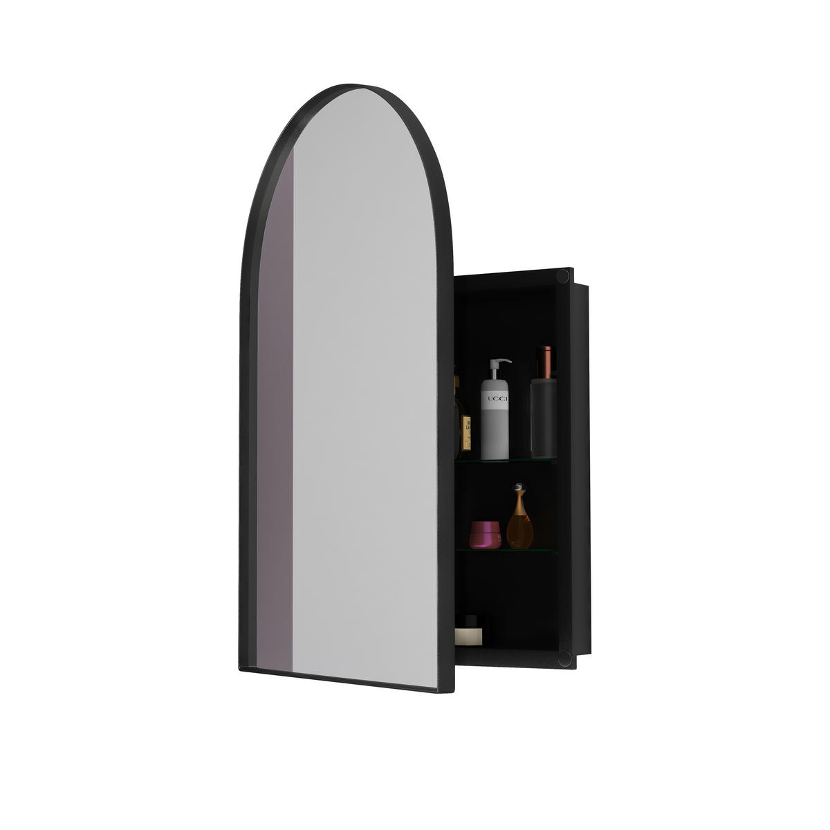SPIEGELSCHRANK 91x61x12cm schwarz mit gehärtetem Glas Wandmontage,Feuchtigkeitsbeständig,Integrierter Stauraum - Silberfarben, Glas (61/12/91cm) - Modfu