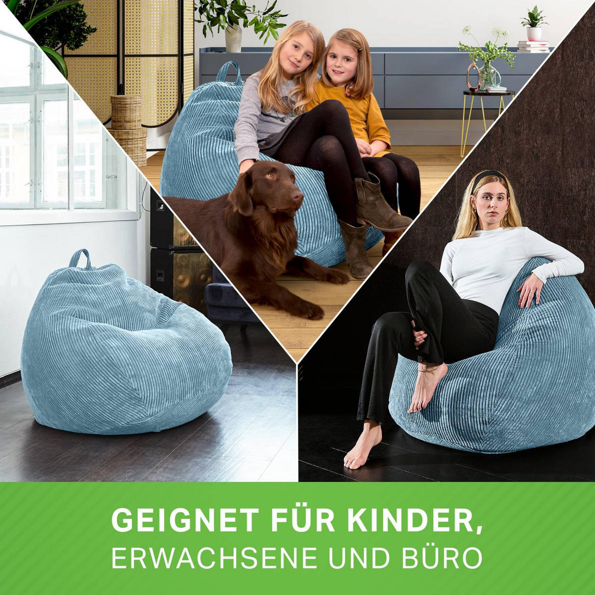 SITZSACK Indoor "Scoop" 90x110cm - Cord - Hellblau, Textil (90/110/90cm) - Green Bean