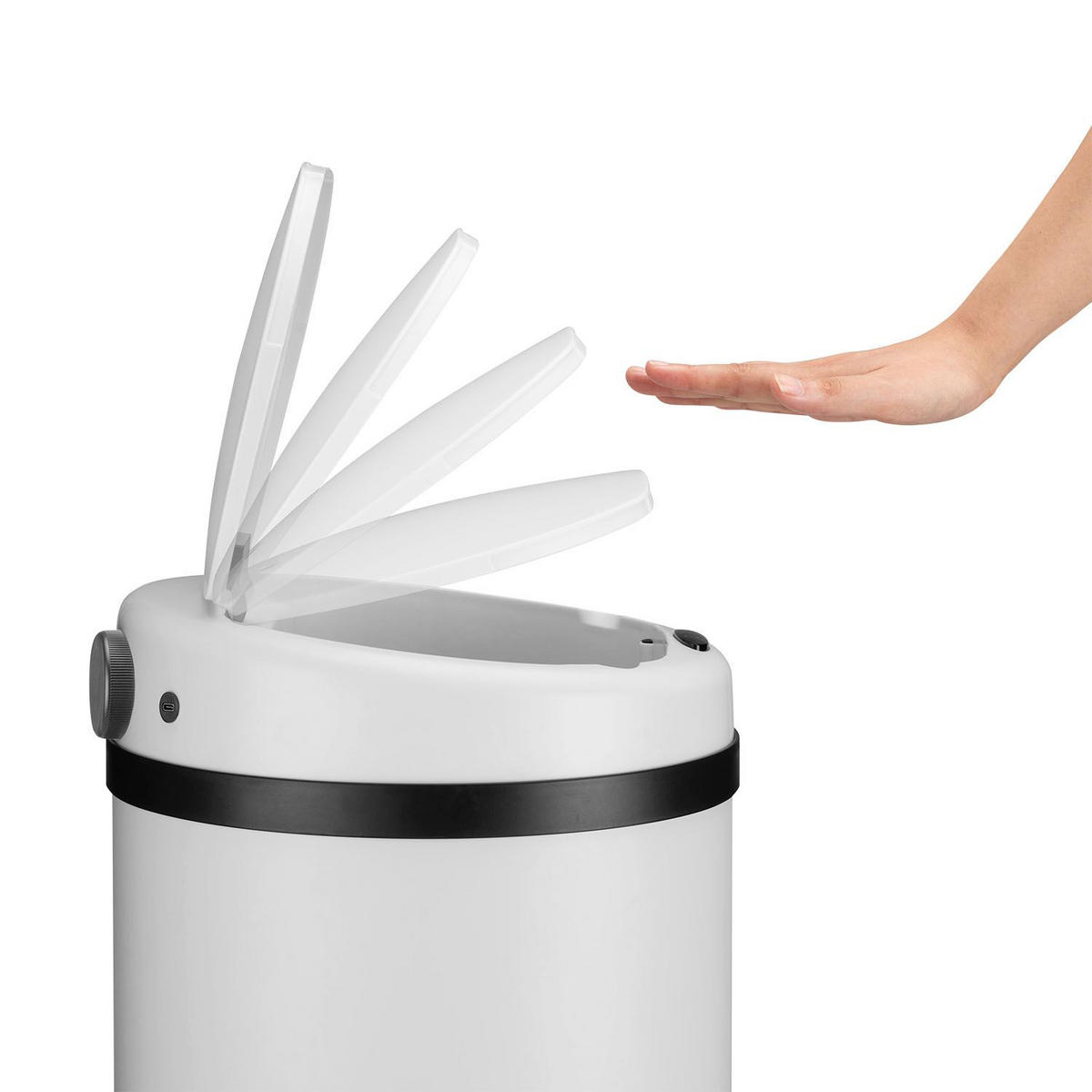 MÜLLEIMER rund 50L weiß mit Sensor - Weiß, Metall (31/77/31cm) - Juskys