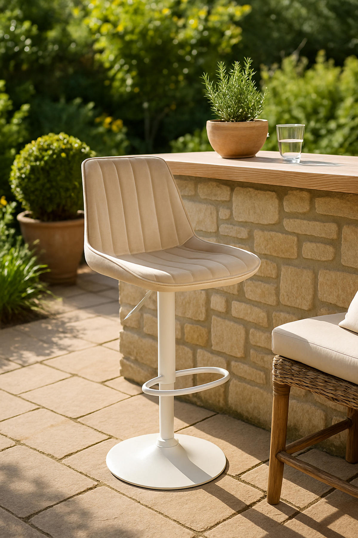 BARHOCKER Tolor Samt weiß creme - Naturfarben/Weiß, Textil/Metall (49.5/112/50cm) - TPFLiving