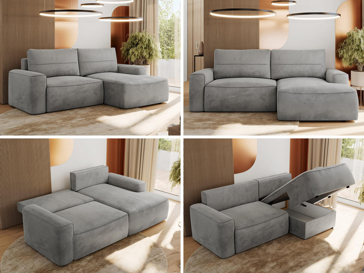 ECKSOFA BELLUNO L Hellgrau Velvet - Rechts - Hellgrau/Schwarz, Textil (233/144cm) - MKS