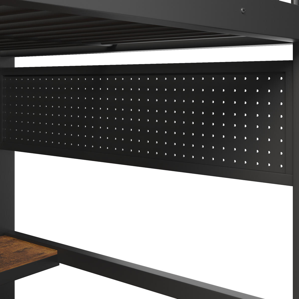 HOCHBETT 140/200 cm DE-33136 mit LED und Stauraumtreppe Schwarz - Schwarz, Metall (140/200cm) - ComfortXL