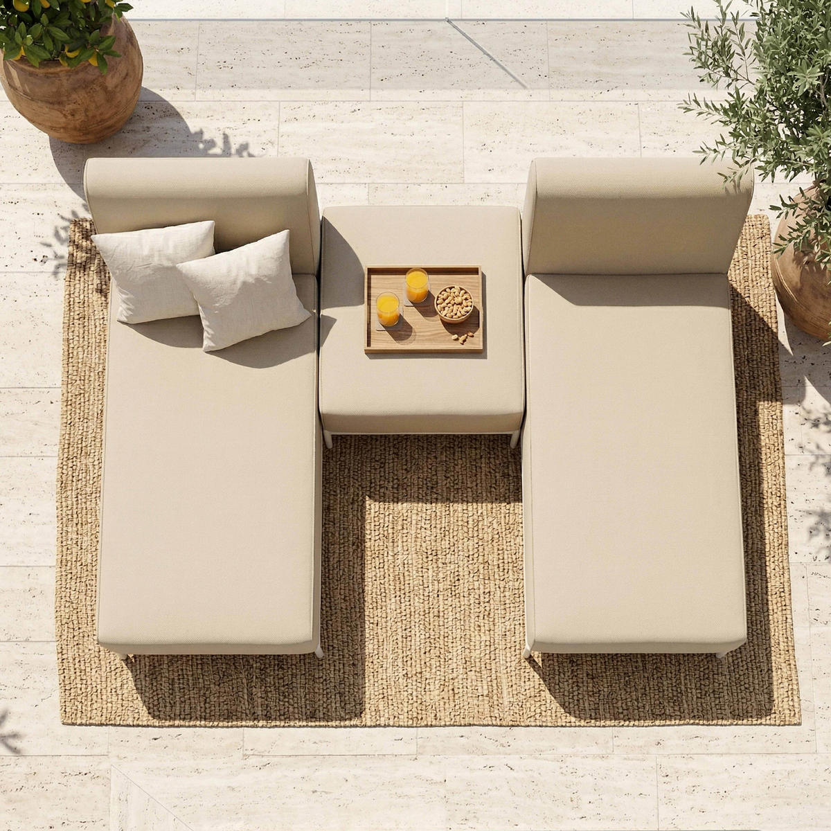 GARTENSOFA mit 3 Sitzplätzen, Beige - Beige, Textil (128/78/144cm) - Oviala
