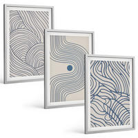BILDER SET 3er Set - 40x60 cm Silberner Rahmen - Abstrakte Linien, Wellenformen - Silberfarben, Kunststoff (40/60cm) - TULUP