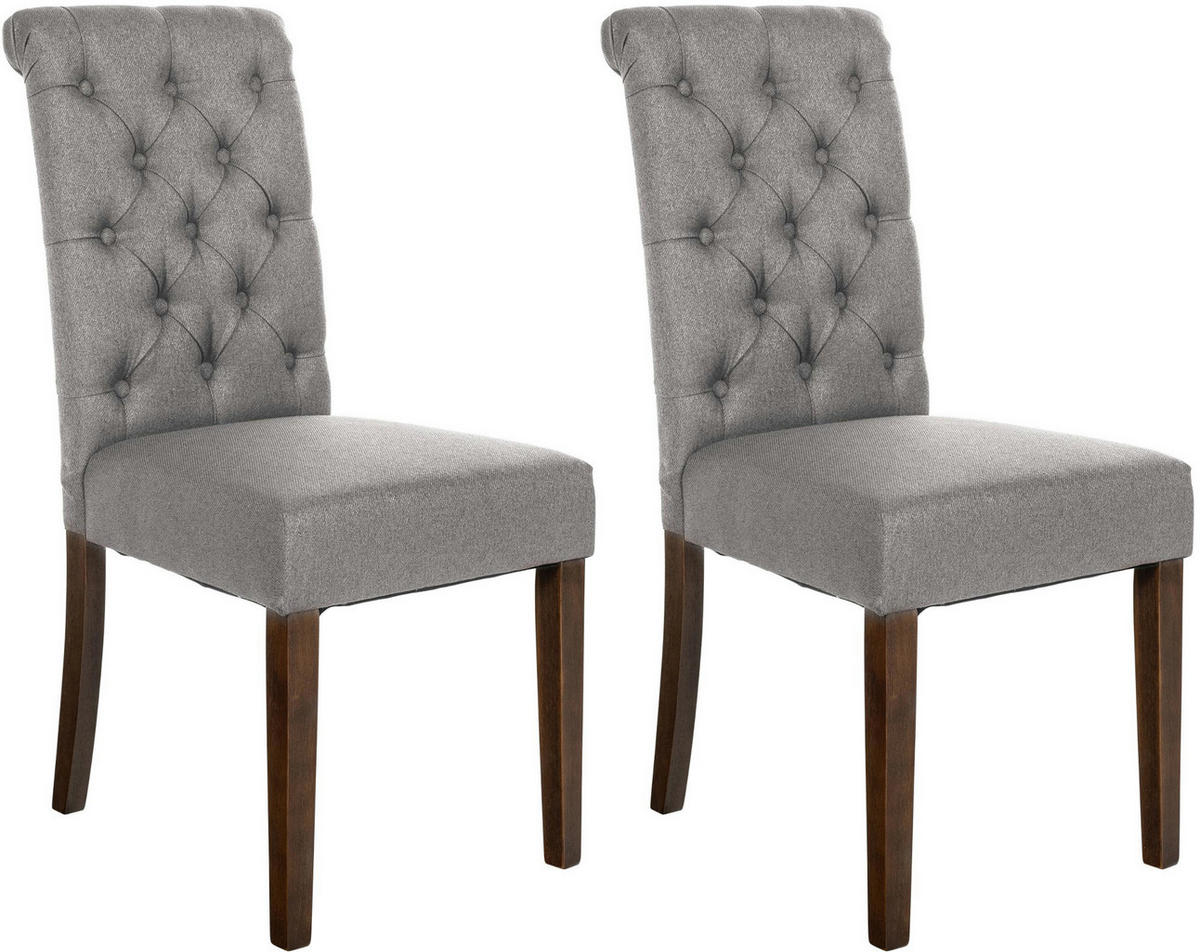 STUHL 2er Set Stoff grau - Walnussfarben/Grau, Holz/Textil (45/98/63cm) - CLP