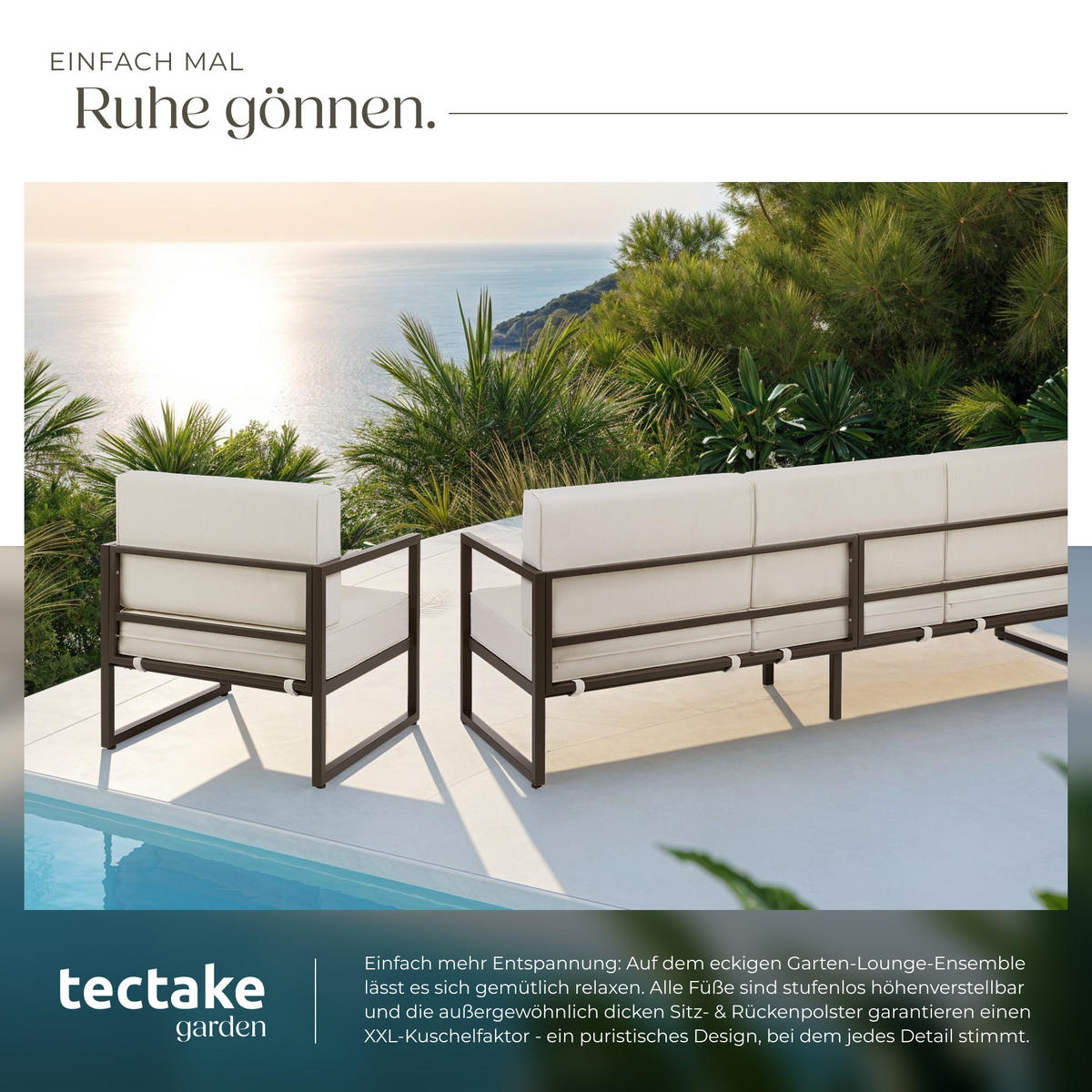  GARTEN-LOUNGESET  comosa, höhenverstellbare Füße,braun/beige - Beige/Braun, Kunststoff - tectake