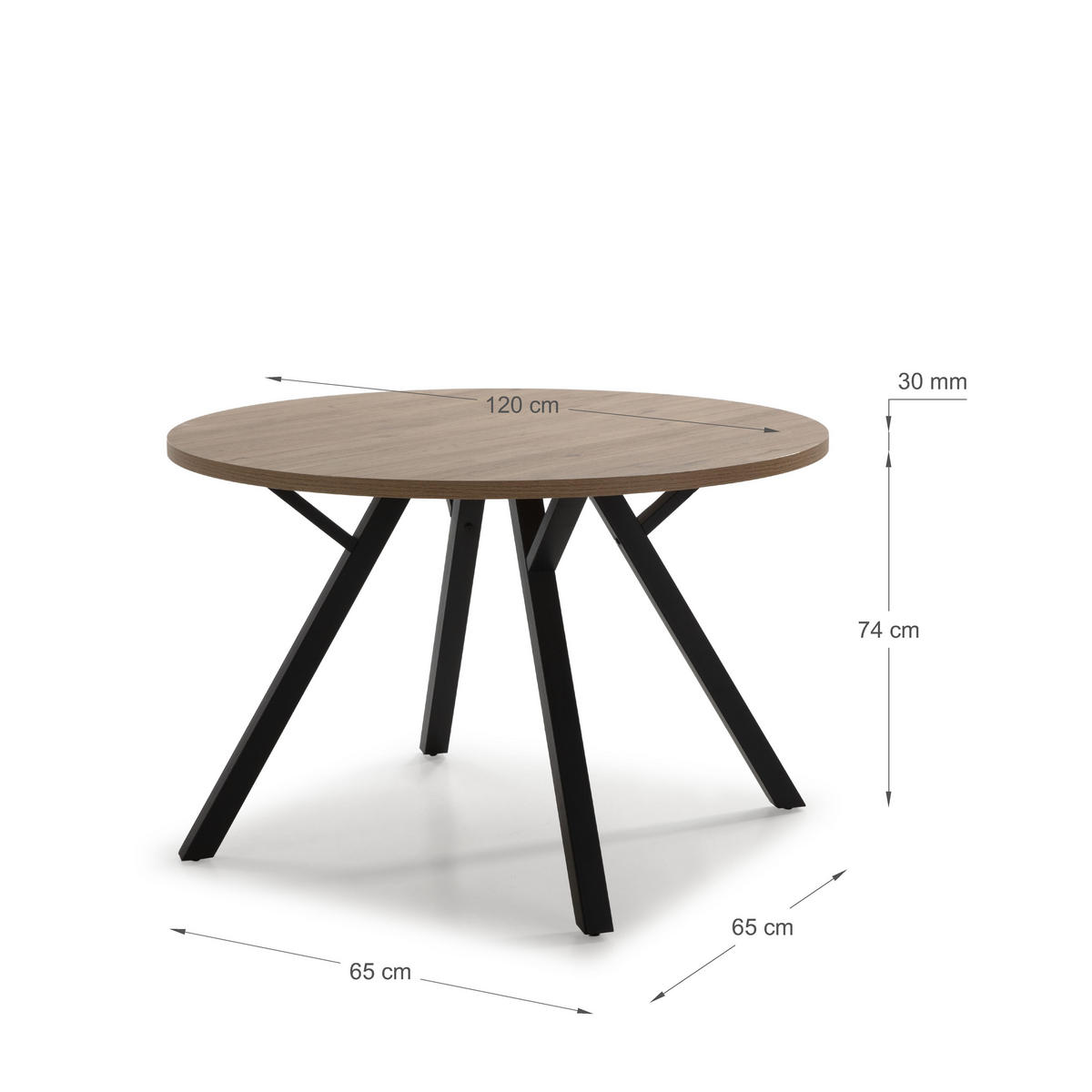 TISCH mit schwarzen Metallbeinen - beni 120/120/77 cm - Braun, Keramik (120/120/77cm) - Calicosy