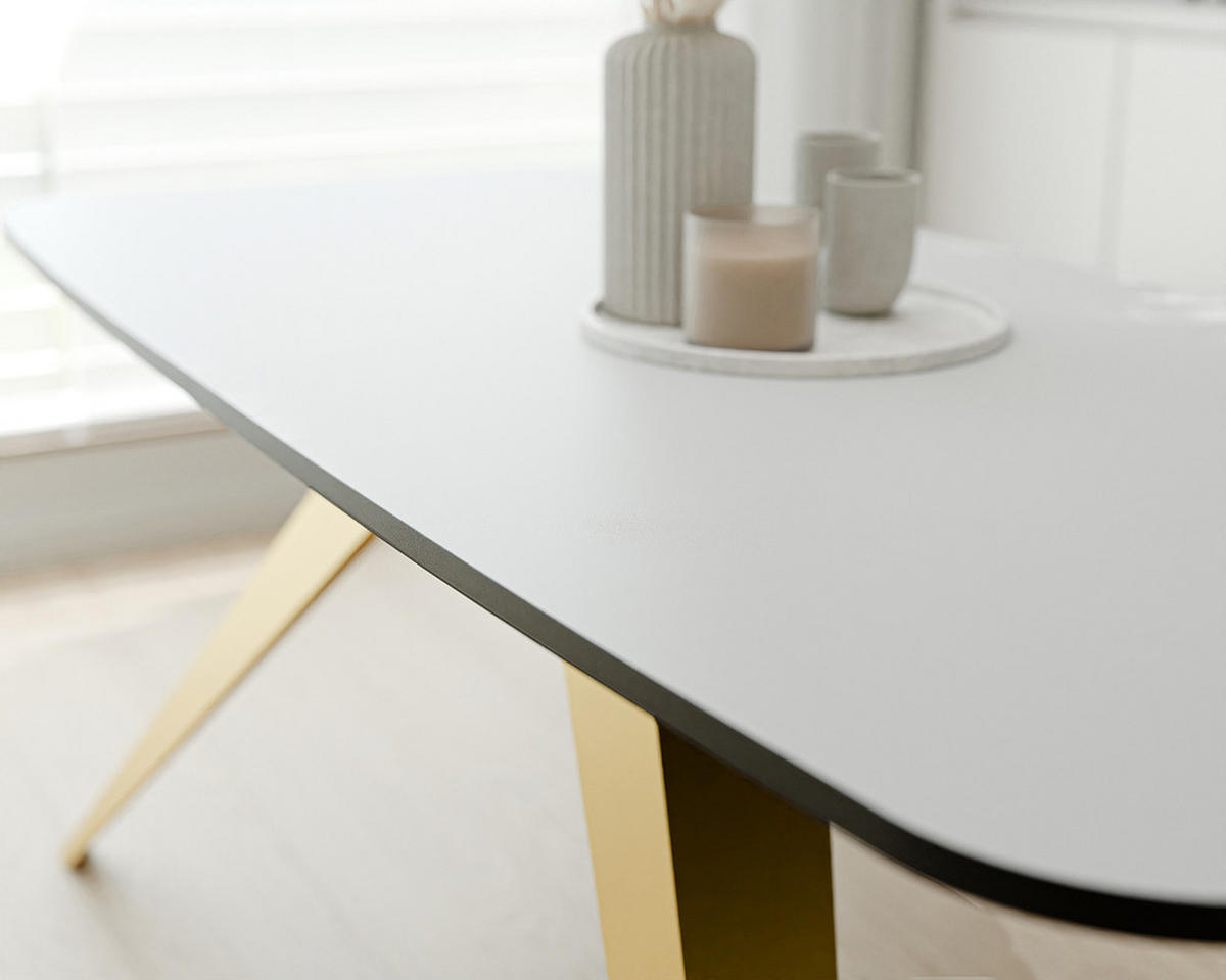 AUSZIEHTISCH FENTO 180/90/76 cm, Gold / Weiß - Weiß, Holzwerkstoff/Metall (90/180/76cm) - Idohome
