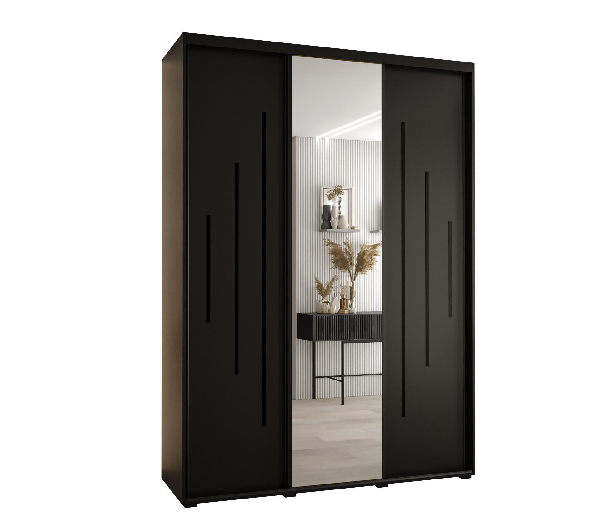 Abiks Möbel Schwebetürenschrank Schwarz, Schwarz, Schwarz 170x235x60 cm