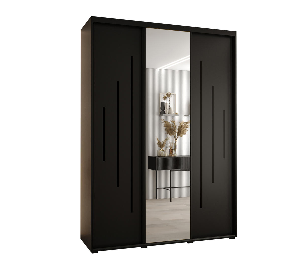 SCHWEBETÜRENSCHRANK 235,2/180/45 3-türig - Schwarz, Holz/Metall (180/235/45cm) - Abiks Möbel