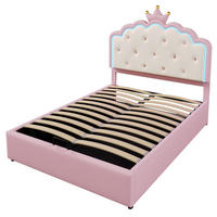 STAURAUMBETT 140/200 cm DE-04643, mit LED, Hydraulik und Kronprinzessinnen-Form in Rosa - Pink, Holzwerkstoff/Metall (140/200cm) - ComfortXL
