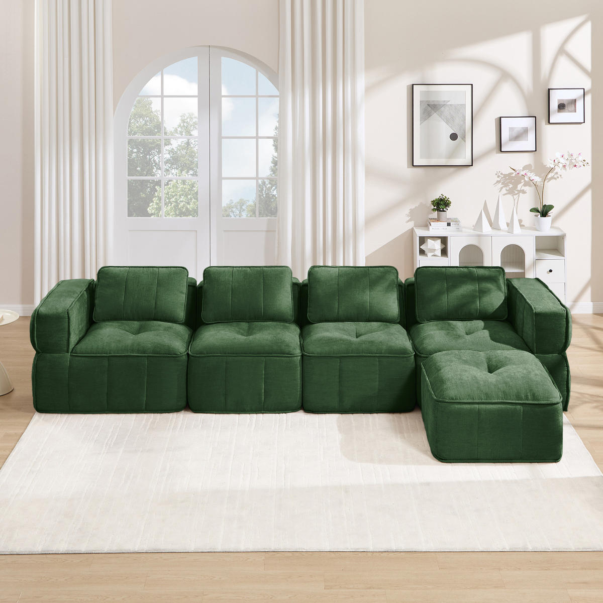 ECKSOFA 344/162/67 cm in Grün aus Polyester mit Hocker - Grün, Kunststoff (162/344cm) - Flora Grace