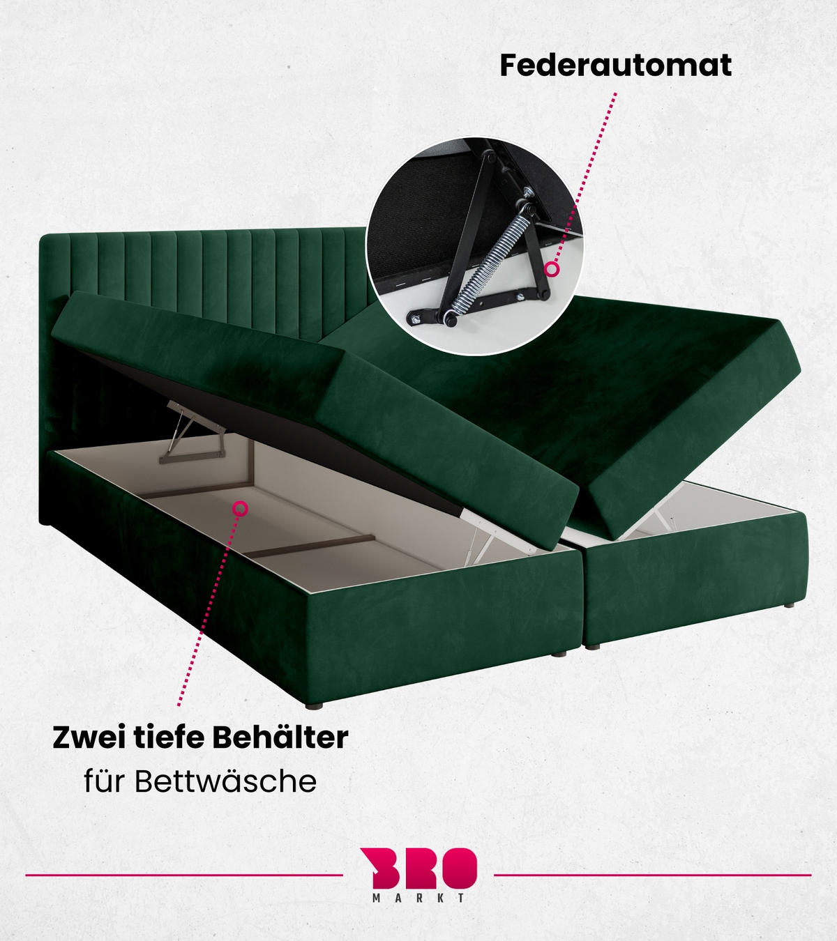 BOXBETT Dream mit Topper 180/200 Grün - Grün, Holzwerkstoff/Textil (180/200cm) - Bromarkt