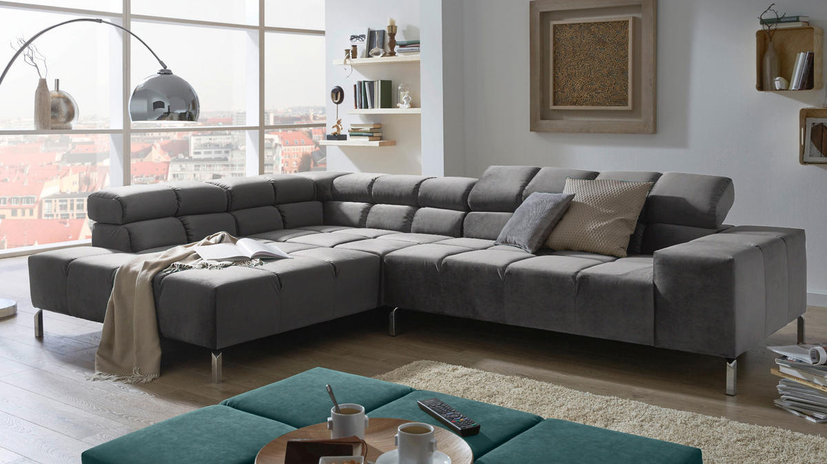 ECKSOFA NELSON Grau Velvet - Silberfarben/Grau, Textil (321/216cm) - KAWOLA