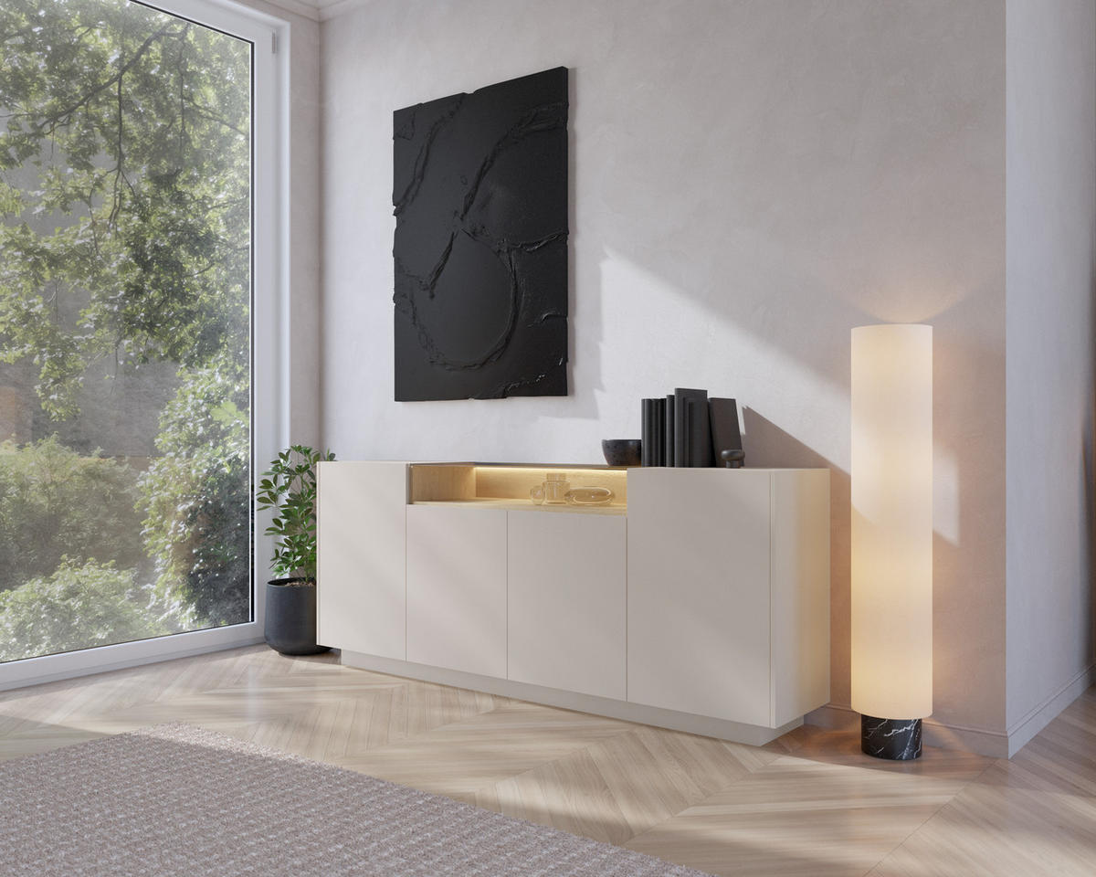 KOMMODE: beige + cremona Eiche, 203 x 83 x 39,5 cm - Beige, Holzwerkstoff (203/83/39.5cm) - 3XE LIVING