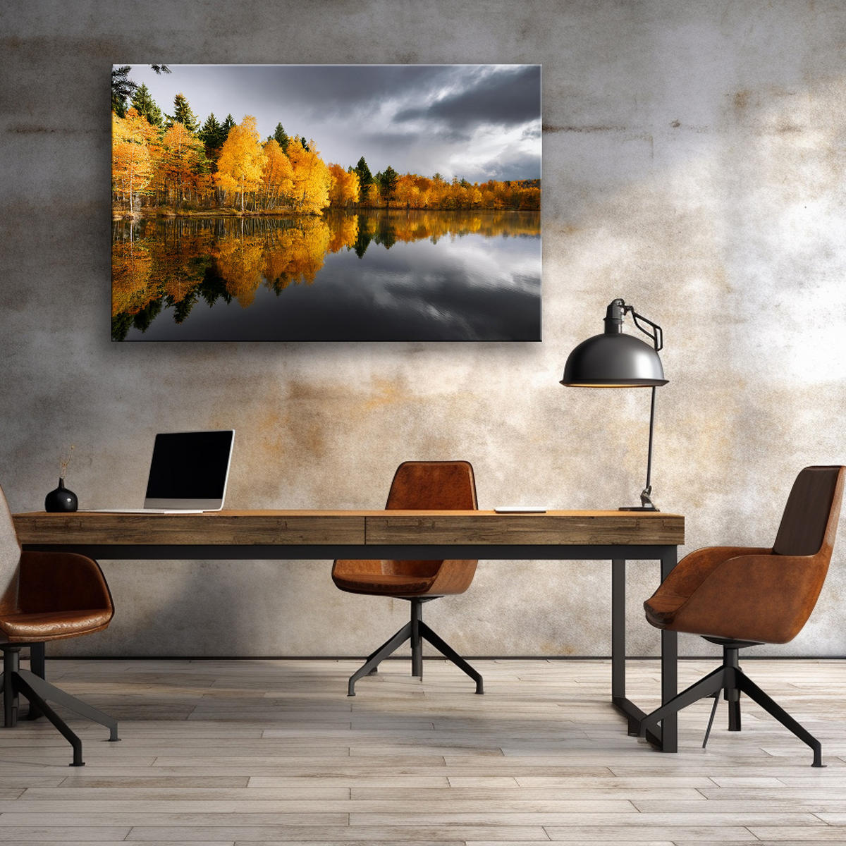 WANDBILD herbstwald am see - Gelb, Textil (60/40cm) - Feeby