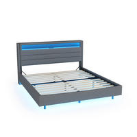 ČALÚNENÁ posteľ 160/200 cm sivá s USB a LED osvetlením z ľanovej tkaniny - sivá, textil (160/200cm) - OKWISH