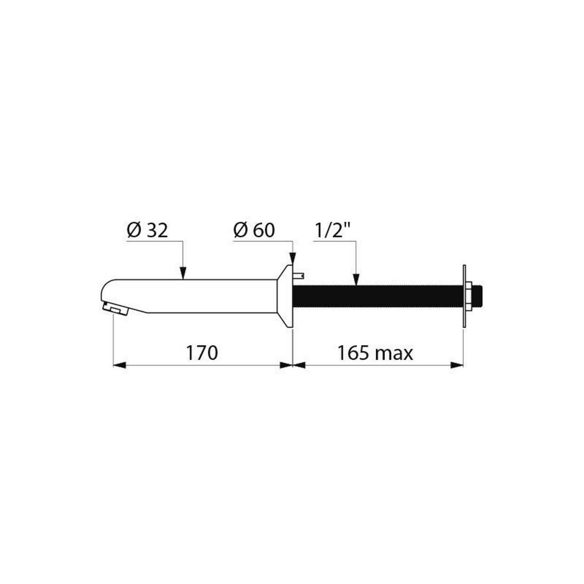 FESTAUSLAUF Hinterwandmontage G 1/2B L170 Ø32 mm - Chromfarben, Metall (8/6.5/53cm) - Delabie