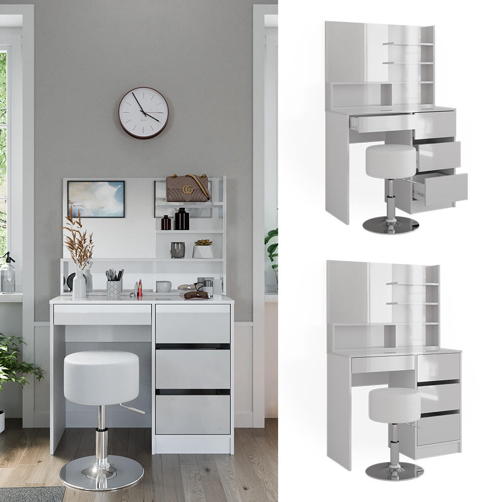 SCHMINKTISCH Sherry Weiß 140 cm mit Hocker - Weiß, Holzwerkstoff (40/75/140cm) - Vicco