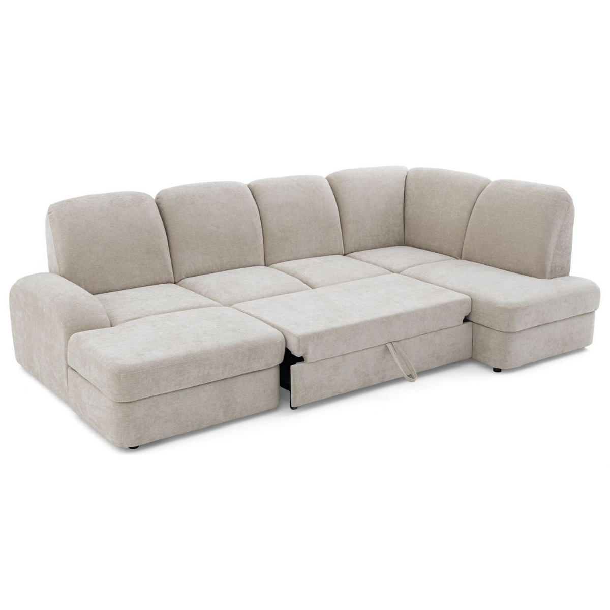 ECKSOFA VIBE U Rechts mit Schlaffunktion 129x263 Chenille Beige - Beige/Schwarz, Holz/Kunststoff (186/102/280cm) - Muffo