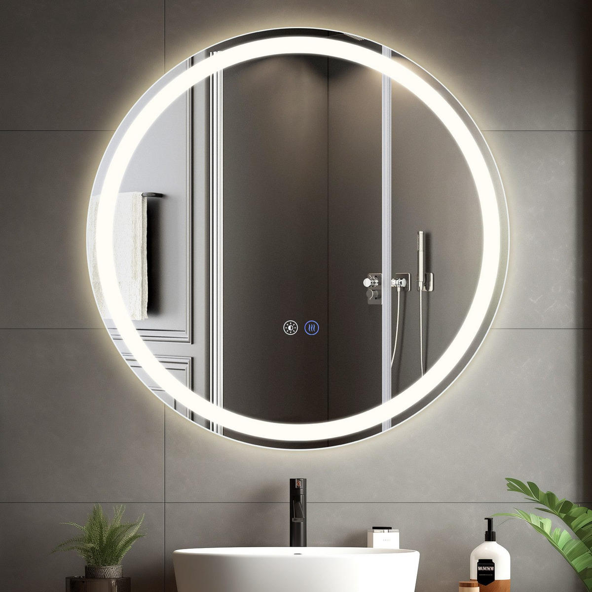 BADEZIMMERSPIEGEL Mainz mit LED-Leuchte Ø80 cm - Weiß, Glas (80/2.5/80cm) - Nettlife