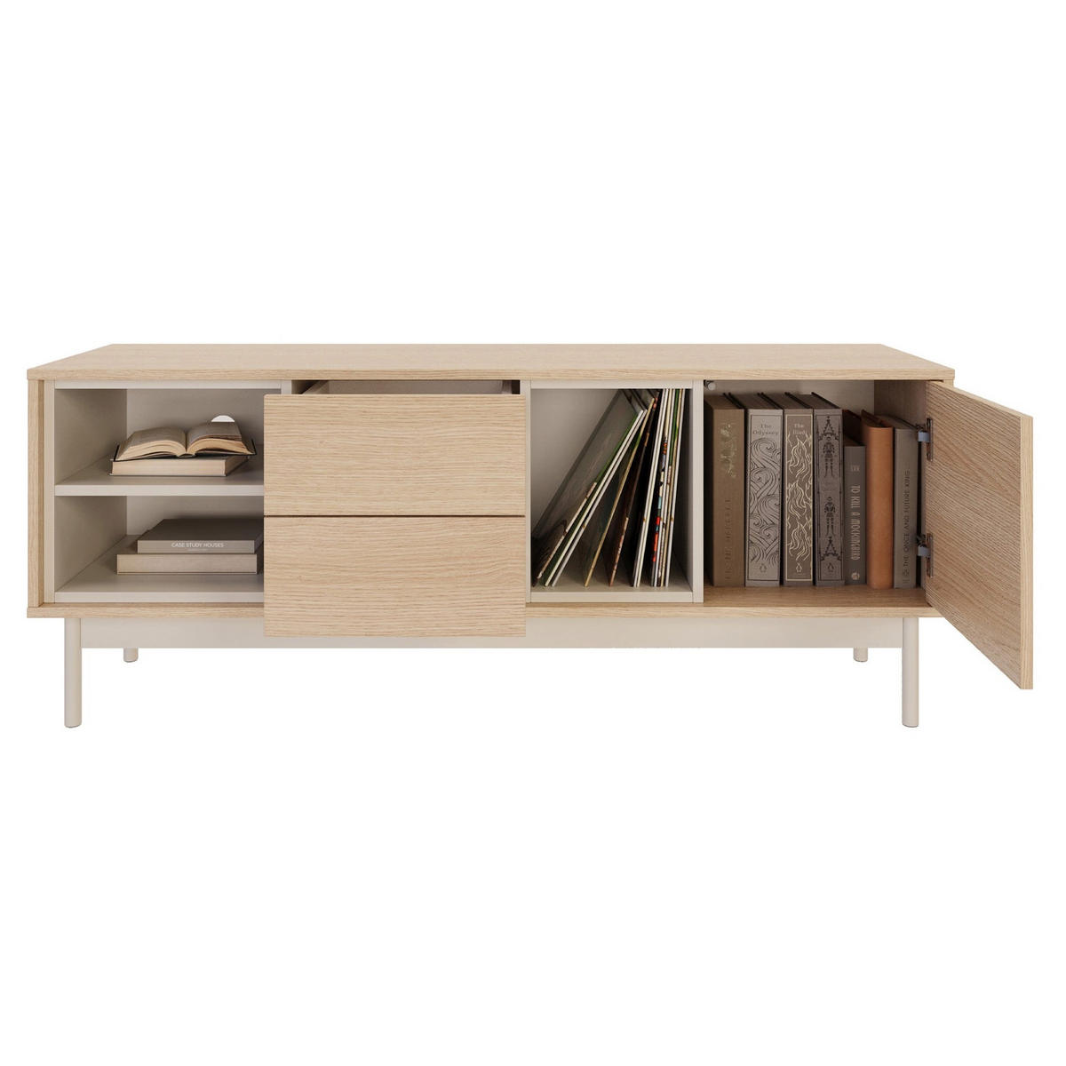 TV stolek Layen dřevodekor dub / kašmírově šedý 138/55/39 cm - béžová/barva dubu, kov/kompozitní dřevo (138/55/39cm) - Selsey