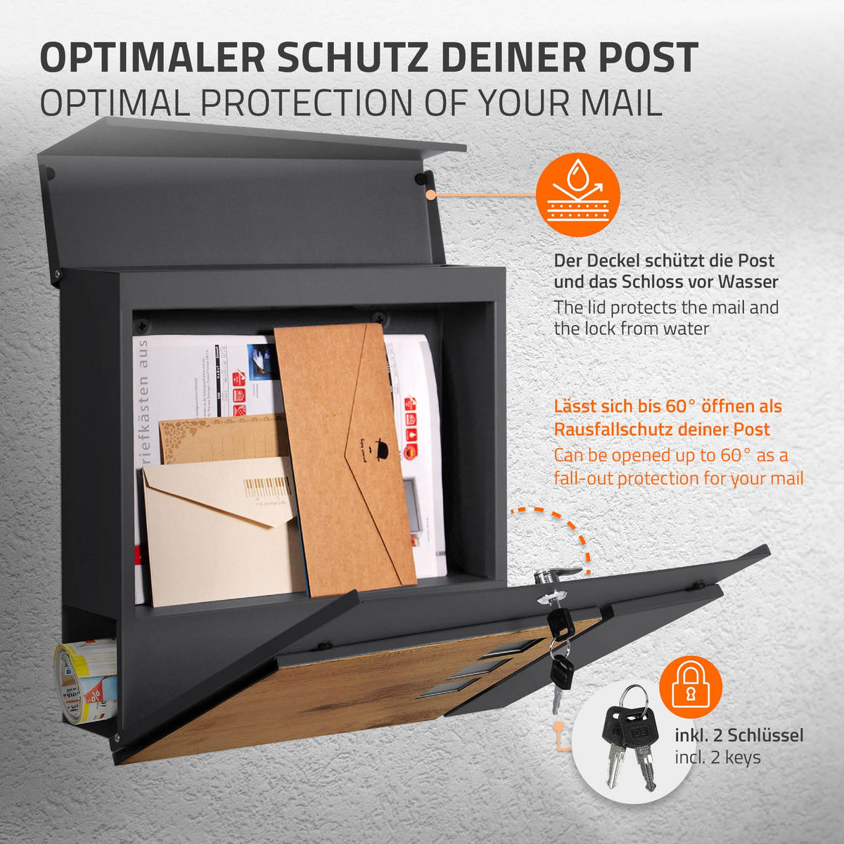 BRIEFKASTEN Anthrazit-Holzoptik mit bepflanzbarem Ständer - Anthrazit, Metall (120cm) - ML-DESIGN