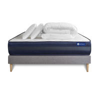 BETT Actiflex tech Taschenfederkern und Memory-Schaum 180 x 200 cm h4 - Kit Bettgestell Grau - Mit Kissen und Bettdecke - Beige/Grau, Holz/Textil (180/200cm) - ACTISOM