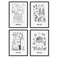 POSTER Set mit 4 Blättern Europa 3 A3 Schwarzer Rahmen - Schwarz, Papier (29.7/3cm) - Nacnic