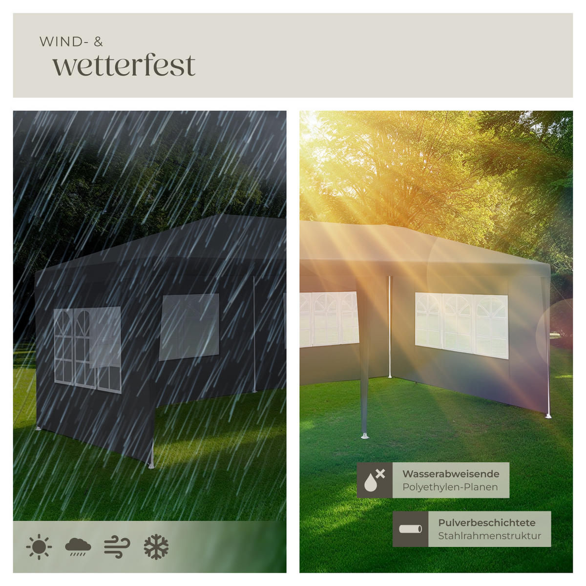 PAVILLON Novara,wasserdicht,grau - Grau, Kunststoff (300/250/600cm) - tectake