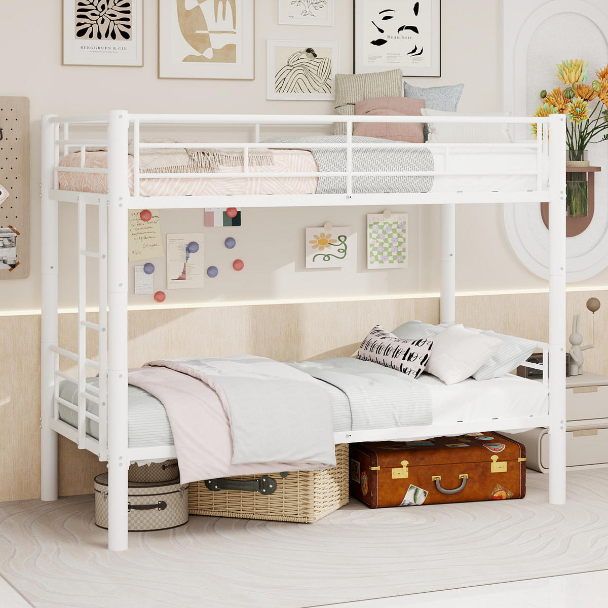 ETAGENBETT 90/190 mit Leiter und Schutzgeländern - Weiß, Holzwerkstoff (90/190cm) - EVRYAE