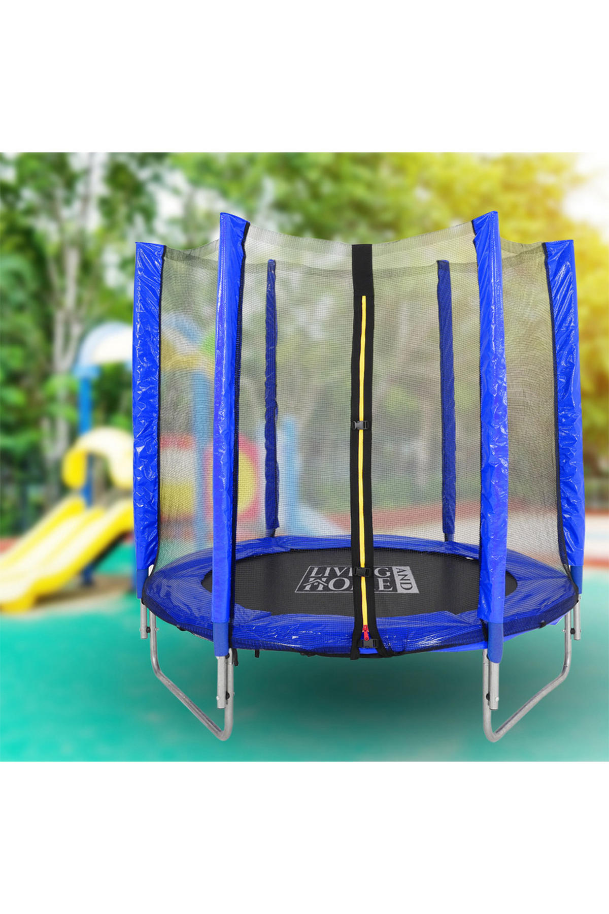 TRAMPOLIN aus Stahl, PP, EPE, Federn in Blau + Schwarz mit Sicherheitsnetz für Kinder 150 cm Durchmesser x 160 cm Höhe - Blau, Metall (150/150/160cm) - Livingandhome