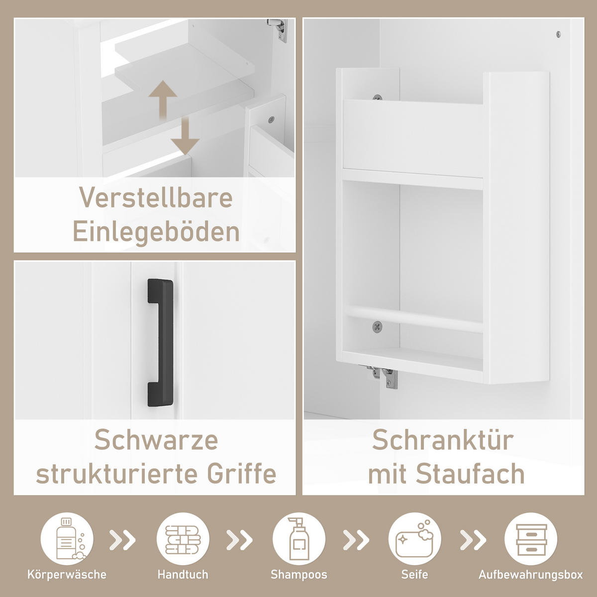 WASCHTISCHKOMBI 51x34x83cm in Weiß mit Keramikbecken & verstellbarem Regal - Weiß, Holzwerkstoff (51/83/34cm) - Modfu