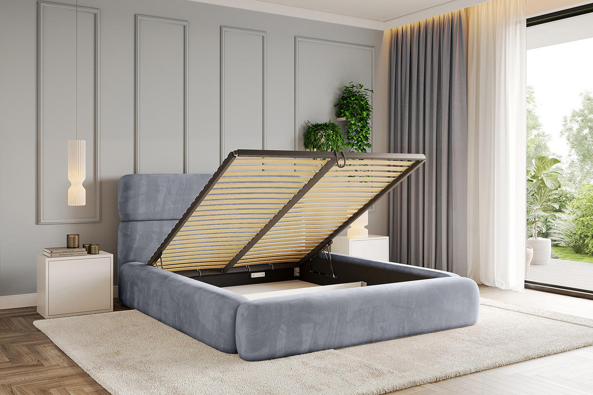 POLSTERBETT mit Bettkasten und Lattenrost, Bett mit Matratze H3/H4 - ENORA 200x200 Grau - Grau, Holzwerkstoff/Textil (200/200cm) - ALTDECOR