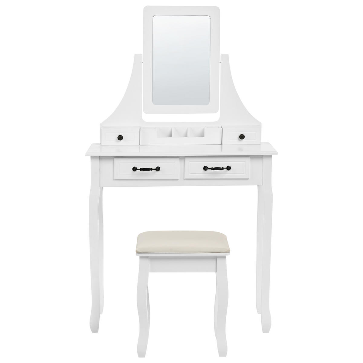 SCHMINKTISCH mit Spiegel und Hocker Weiß Rayon - Weiß, Holzwerkstoff (80/139/40cm) - Beliani