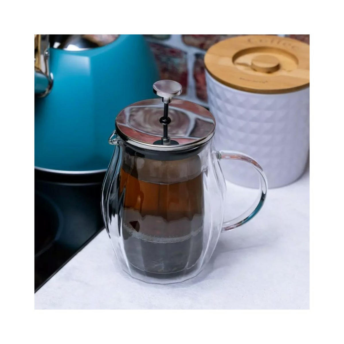 TEEKANNE Silber 13/13/18.5 cm 48644 - Silberfarben, Glas (0.6L) - Klausberg 
