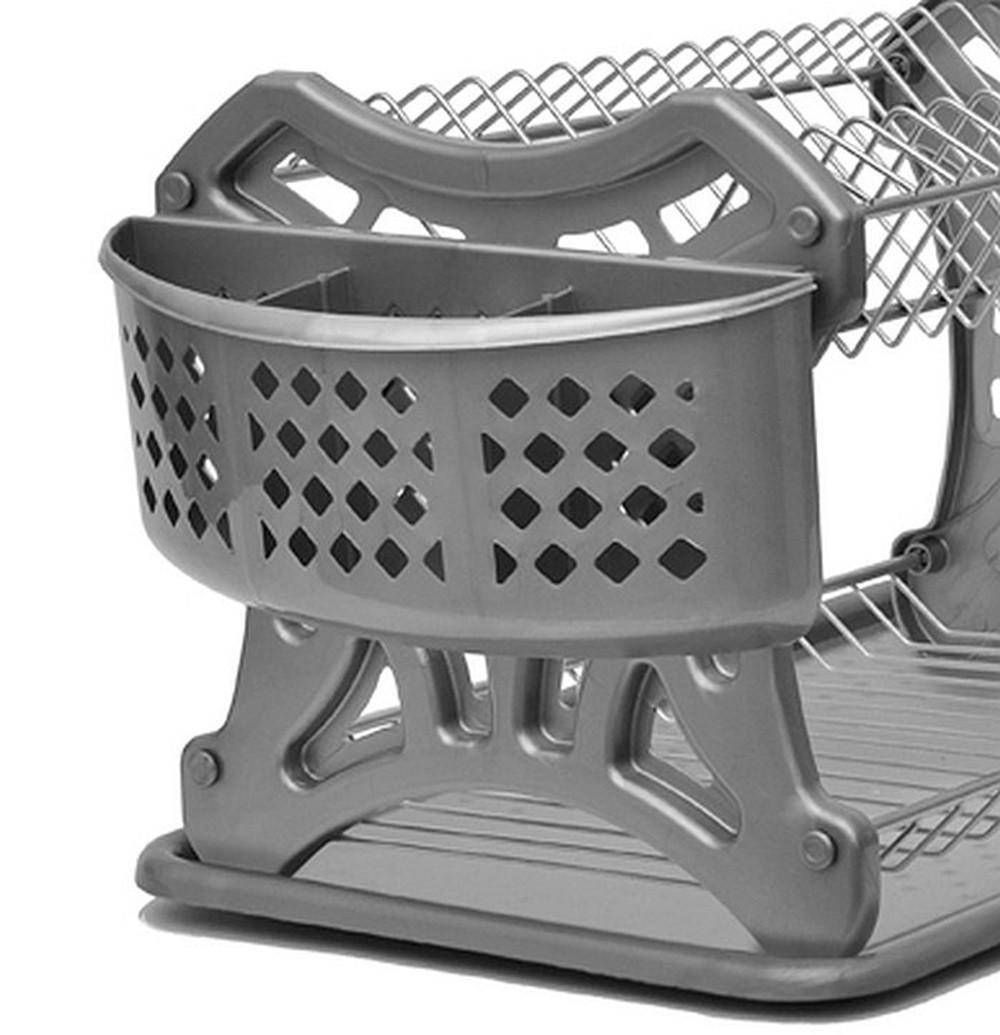 ABTROPFGESTELL 2 Etagen mit Untersetzer und Besteckkorb - Grau, Kunststoff (40/24/24cm) - DanDiBo