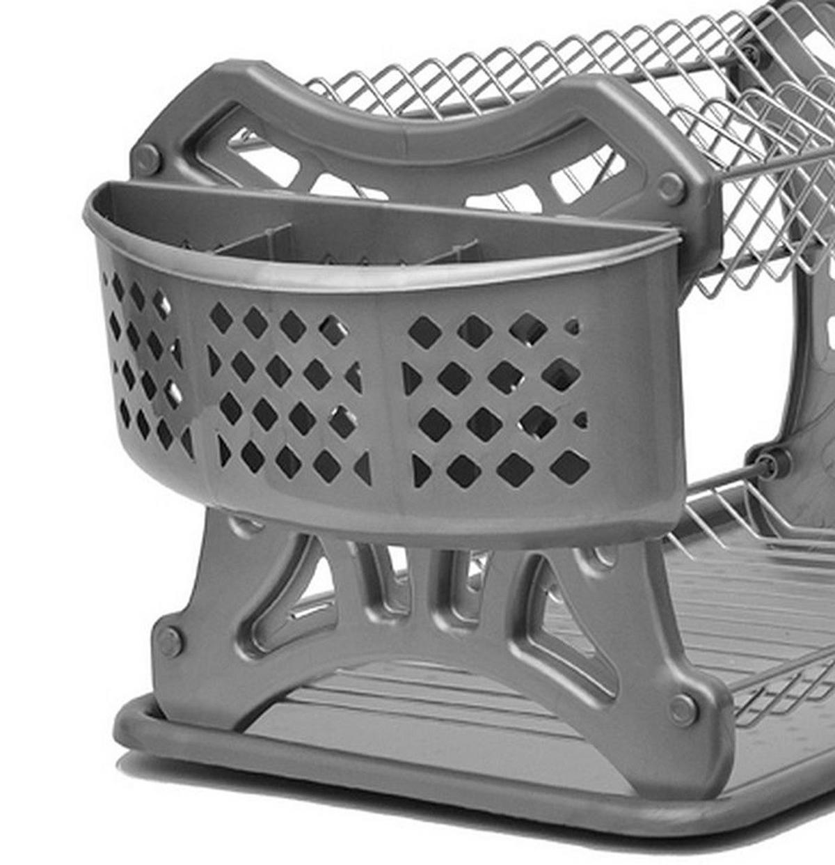 ABTROPFGESTELL 2 Etagen mit Untersetzer und Besteckkorb - Grau, Kunststoff (40/24/24cm) - DanDiBo