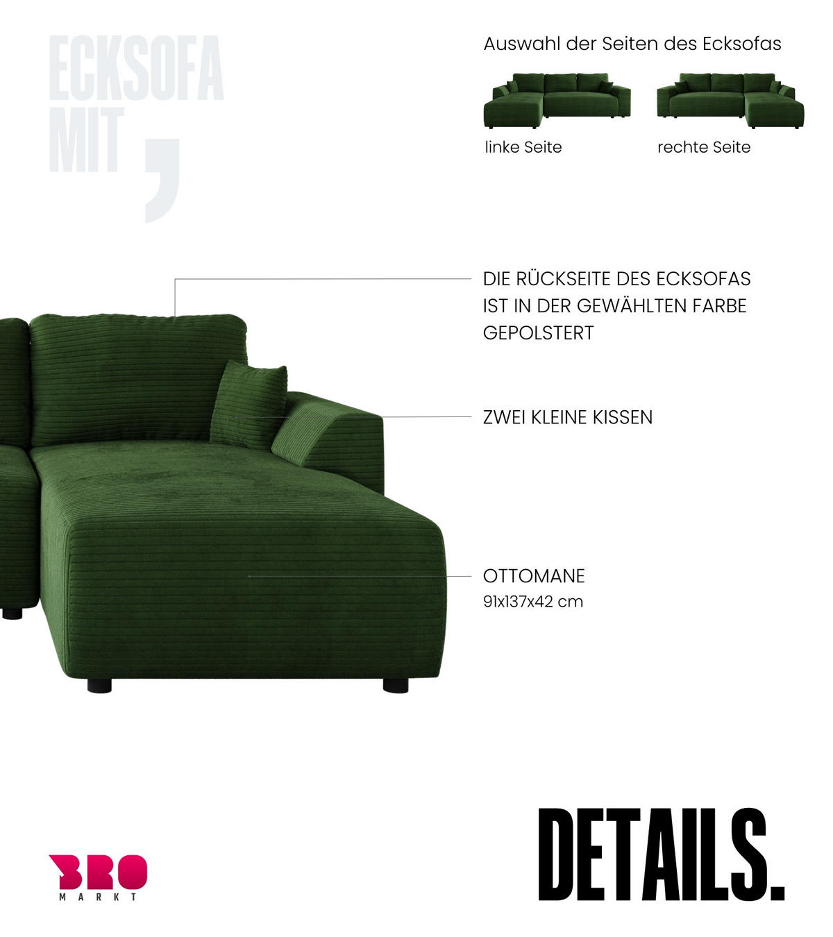 ECKSOFA Romeo mit Schlaffunktion Grün - Grün, Textil (285/185cm) - Bromarkt