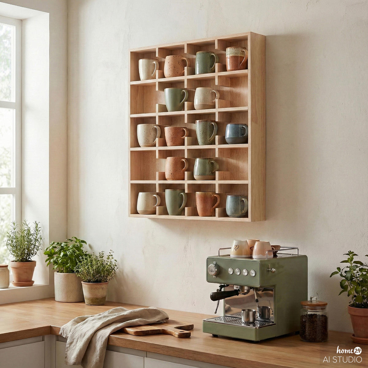 FURNIERTES TASSENREGAL - Braun, Holzwerkstoff (63/79/12cm) - home24