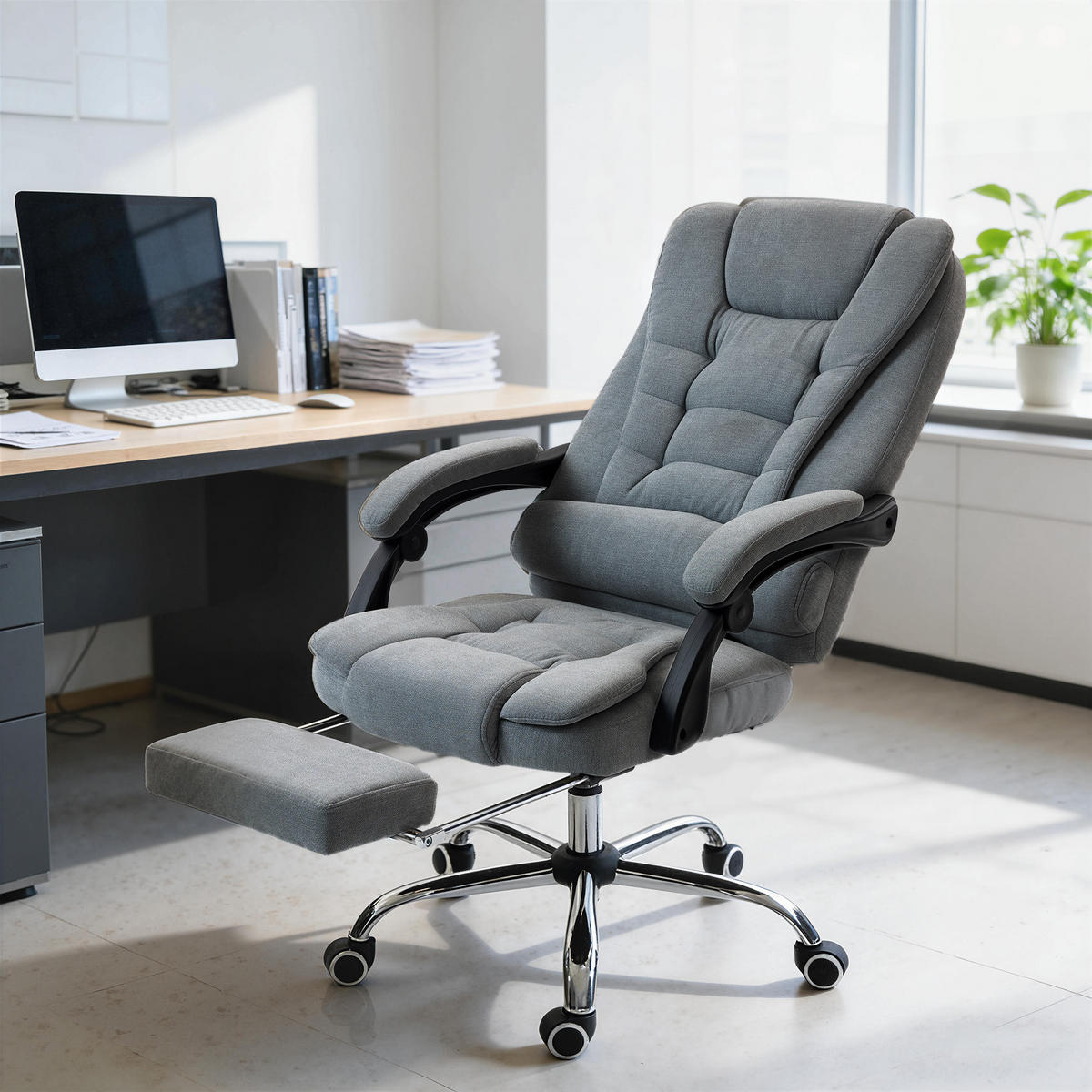 CHEFSESSEL DE-11833 Massage & Heizung Grau - Dunkelgrau, Textil (65/119/70cm) - ComfortXL