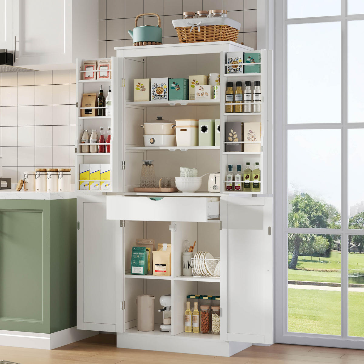 BUFFET 75/40/182 cm weiß aus MDF mit viel Stauraum - Weiß, Holzwerkstoff (75/180/40cm) - OKWISH
