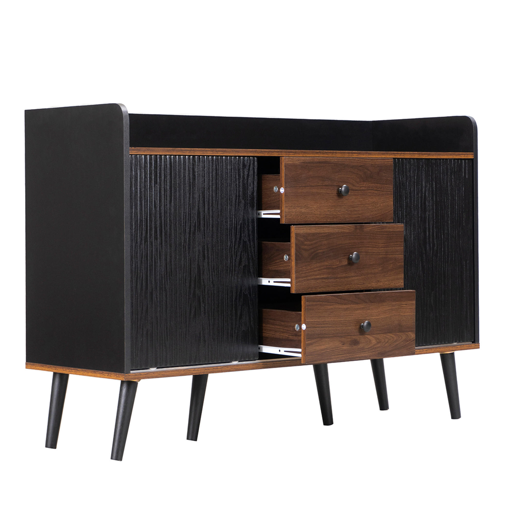 SIDEBOARD mit 3 Schubladen 117,5 x 40 x 80 cm Schwarz Holzoptik - Schwarz, Holzwerkstoff (117.5/80/39.5cm) - Meubliv