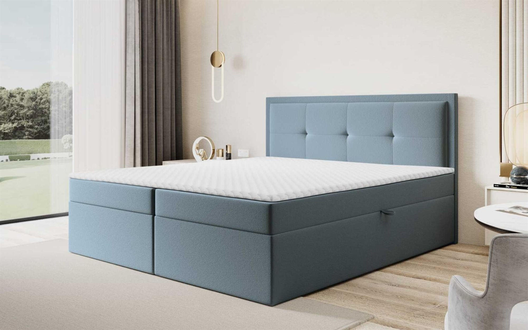 BOXBETT Degna In überlänge - Blaugrau, Holzwerkstoff/Textil (180/220cm) - Fun Möbel