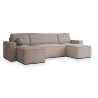 WOHNLANDSCHAFT PESANO P Beige Kordstoff mit Schlaffunktion - Beige, Holz (306/85/140cm) - MASSENO